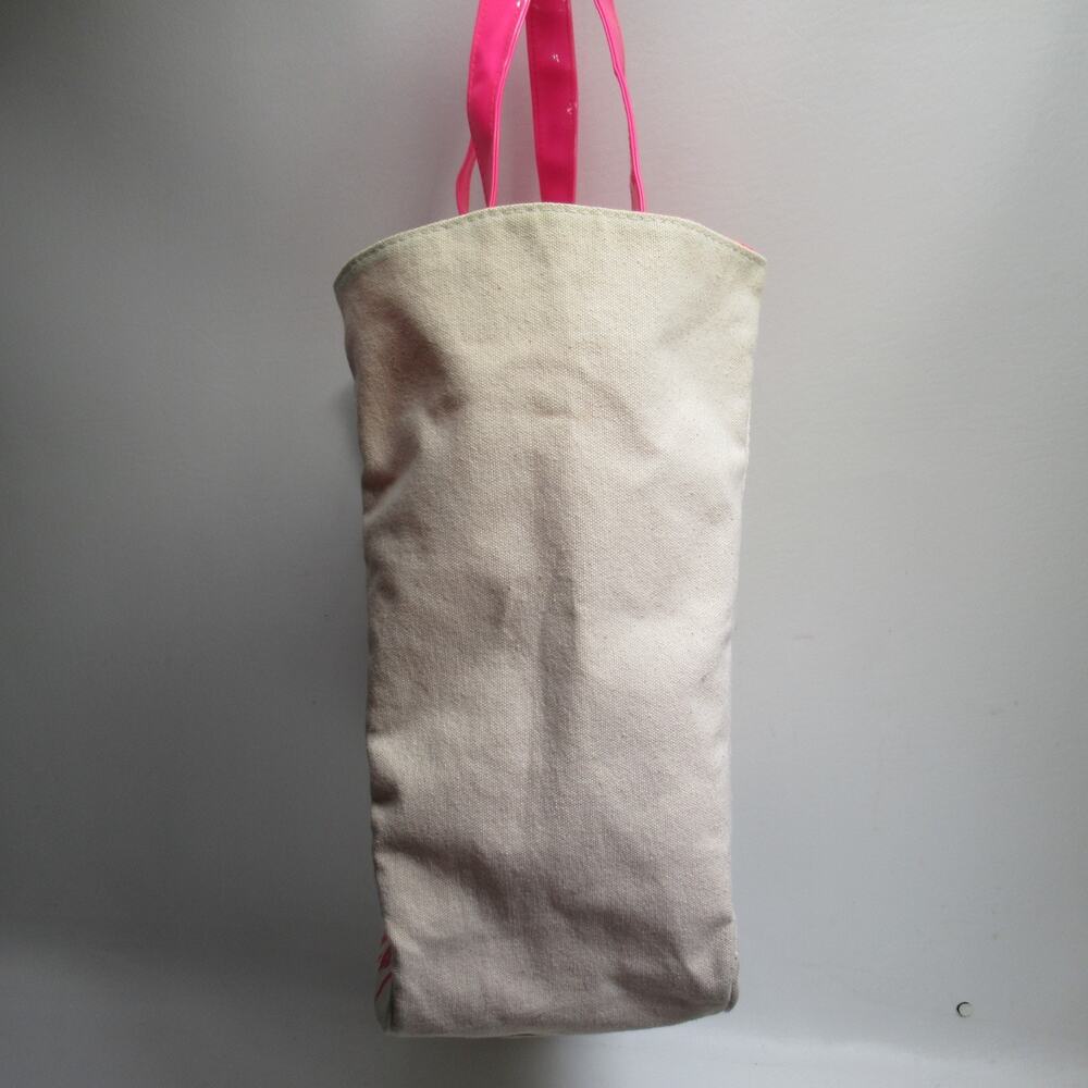Juicy Couture Canvas Palm Trees Beach Tote Handbag L Ivory Hot Pink Lined Bag - Picture 5 of 16